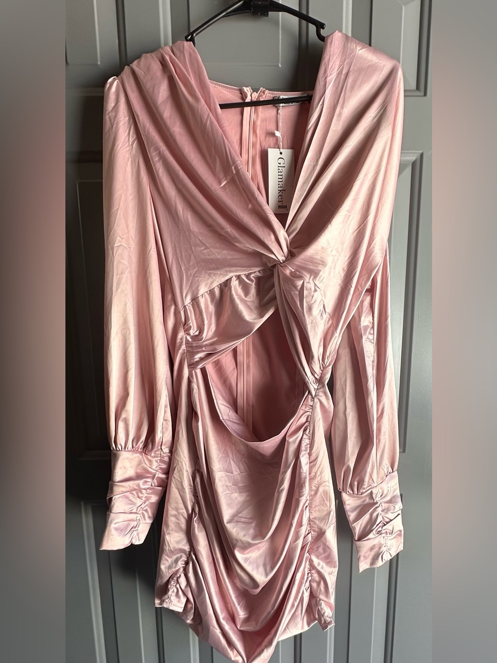 NWT Glamaker pink cut out Y2K style barbiecore bodycon cocktail dress Sz L